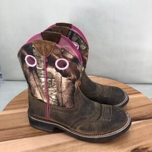 Ariat Fatbaby Camo Western Cowboy Boots Womens 6B Brown Pink Leather Pull On